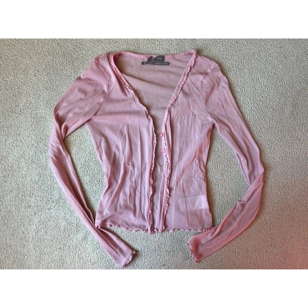 Urban Outfitters Pink Mesh Button Down Long Sleeve Womens Small